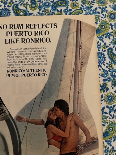 Vintage 1980 Ron Rico Rum Print Ad Extra Dry White Couple On Sailboat - Picture 3 of 7