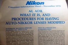NIKON CONSUMER INFORMATION SHEET MAY 1979 NIKKOR LENS Ai modification Brochure
