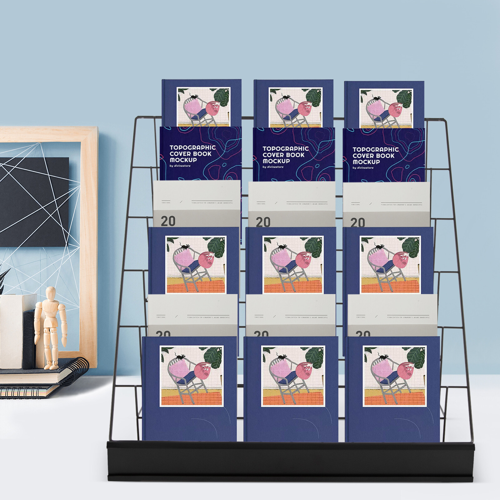 6 Tiers Black Tabletop Book Rack & Magazine Rack, Book Display Stand USA