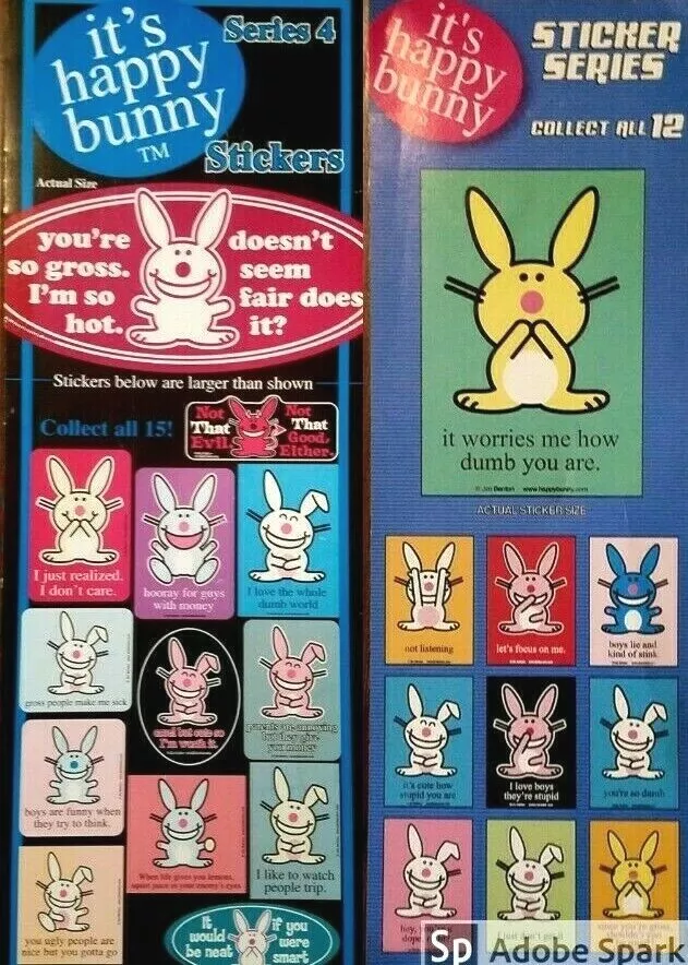 You Pick! HAPPY BUNNY Sticker / Decal, vending machine type NEW Series 1 & 4