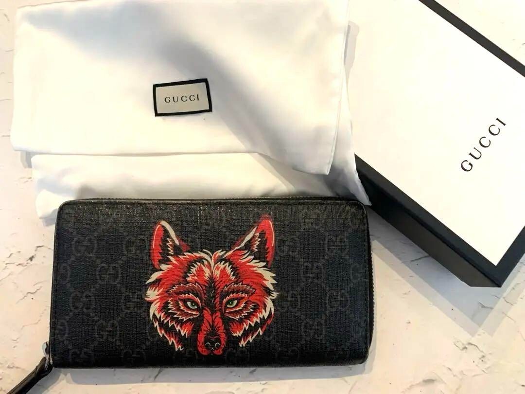 Print Wallet Gg Supreme Card Case With Wolf Auth GUCCI Gucci GG