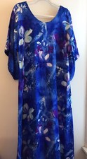 Vintage Hawaiian Maxi Dress Barkcloth GALAXY FLORAL Blue Purple Vibrant  Sz M