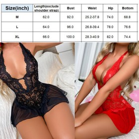 Sexy Lingerie Lace Bodysuit Babydoll Mini Teddy Deep V Neck Sleepwear Dress