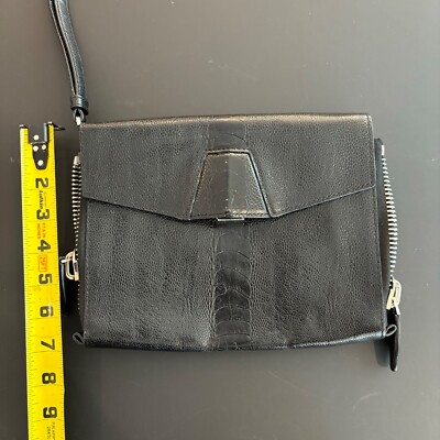 Alexander Wang Black Lydia Croc Embossed Genuine Leather Clutch Bag
