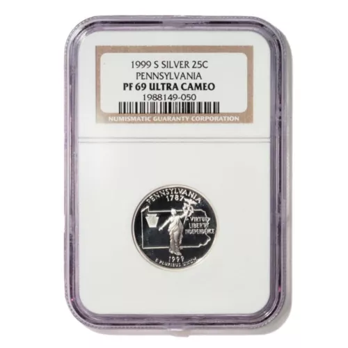 USA Pennsylvania State Quarter 1999 S Silver Proof NGC PF 69 Ultra Cameo