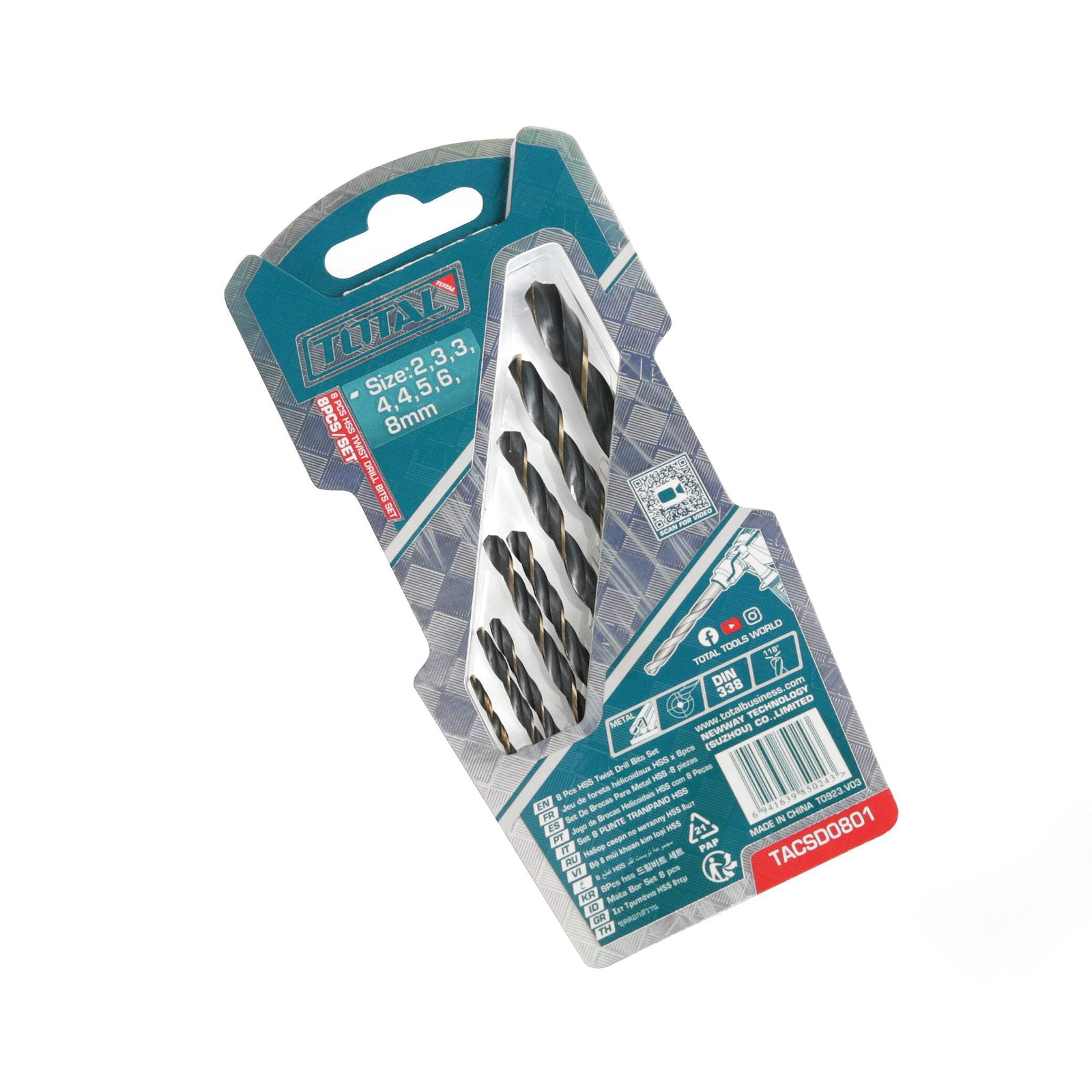 Total HSS Twist Drill Bits Set 8pcs - TACSD0801