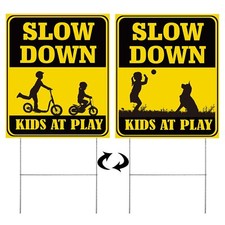 Slow Down Kid at Play Sign 15.5 x 13 Inch Double Sided Sign for Yard with Met...