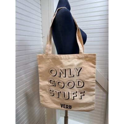 Verb Products Reusable Canvas Tote Bag NWOT  Only Good Stuff'' beige & Black