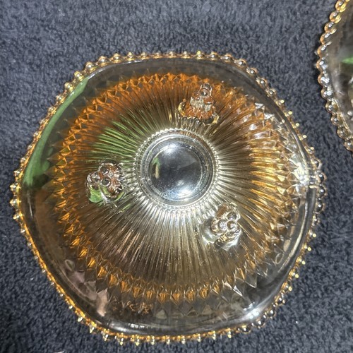 3 Classic Footed Candy Dish Marigold Carnival Glass Bowl Ruffled Rim 6” x 2.5” - Picture 3 of 8