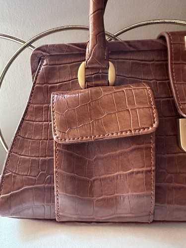 New York & Company Purse Handbag Faux Crocodile Brown Gold Stud - Picture 2 of 10