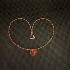 Tangerine Acrylic Heart Multicolor Seedbead Choker Necklace 15”