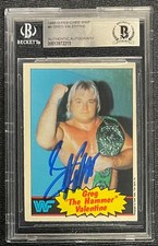 GREG THE HAMMER VALENTINE SIGNED 1985 WWF O-PEE-CHEE BECKETT AUTO 213