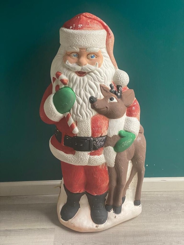 Vintage Santa Claus with Reindeer & Candy Cane Christmas Blow Mold | eBay