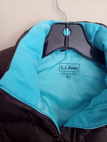 LL Bean Puffer Vest Quilted Girls Small 8 Dark Brown Blue Goose Down EC - Picture 6 of 11