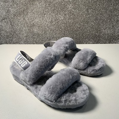 UGG Australia 1107953 graue Oh Yeah Lammfell-Pantoletten Größe UK 6