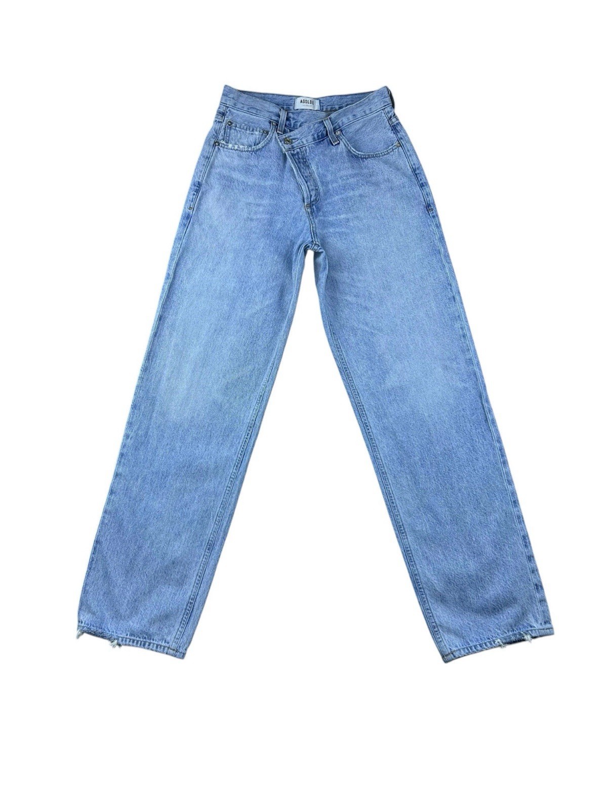 AGOLDE Womens Criss Cross Upsized Jeans SZ 25 High Rise Asymmetric Button Fly