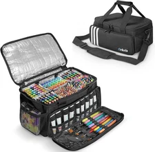 ORKELS Craft Paint and Marker Organizer, Acrylic Paint Storage Bag with Brush an