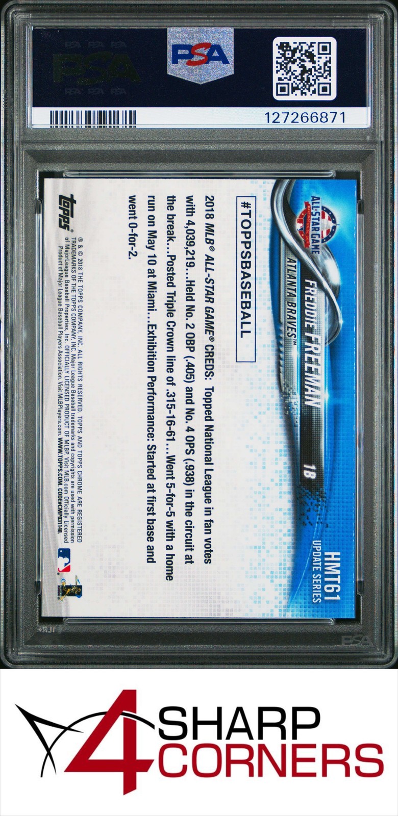 2018 TOPPS CHROME UPDATE #HMT61 FREDDIE FREEMAN BRAVES PSA 10 view 2