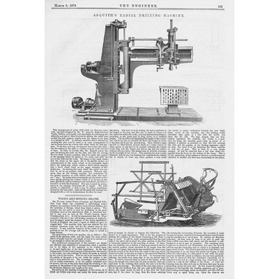 Asquiths Radialbohrmaschine - antiker Technikdruck 1878