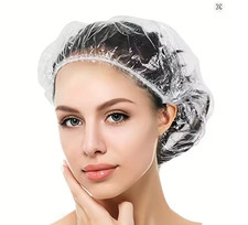 white 100pcs Disposable Shower Cap Elastic Plastic Wrap Food Non-woven Shower Ca