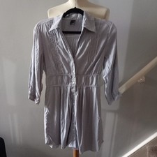 Women's Veromoda Grey PinStripe Shirt Style Tunic Top  Dress UK Size L 12