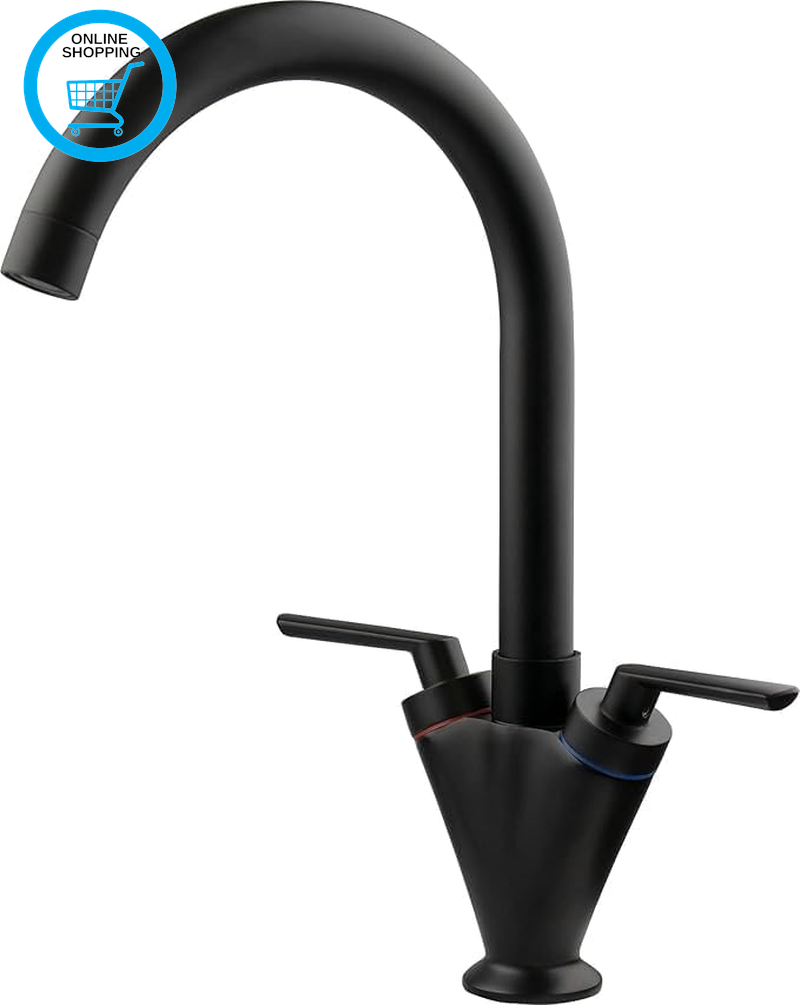 Swan Dual Lever Black Kitchen Sink Mixer Taps Monobloc 360 Degrees Swivel Spout