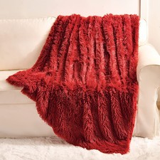 Red Faux Fur Throw Blanket,2 Layers,50 x 60,Soft Fluffy Fuzzy Cozy Blanket for