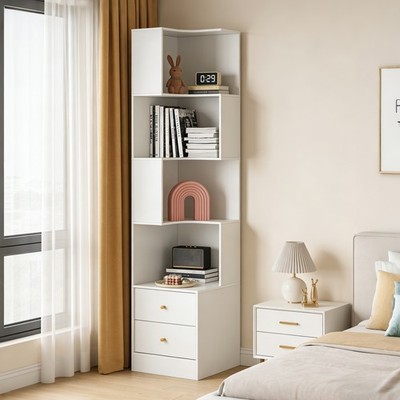 71'' H Corner Bookshelf, 5-Tier with Storage Suitable for Living Room and Office