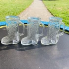 3 Vintage Cowboy Boot Handled Clear Glass Drinking Mugs 12 Oz Anchor Hocking