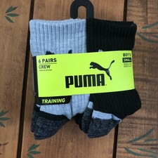 PUMA SOCKS BOY'S CREW Small 6 PACK NWT Training Cushion Mesh Ventilation Black