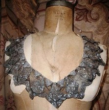 Antique 1920's Glass  French Jet Beaded Net Collar Long VG