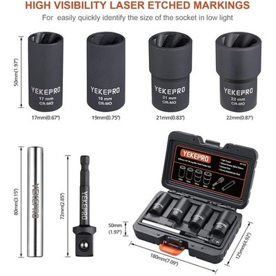 6PCS Lug Nut Extractor Set, 1/2'' Drive, Impact Twist Socket
