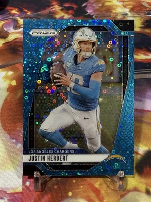 2024 Panini Prizm Justin Herbert Blue Disco Prizm SSP #69/99 Football Card #157