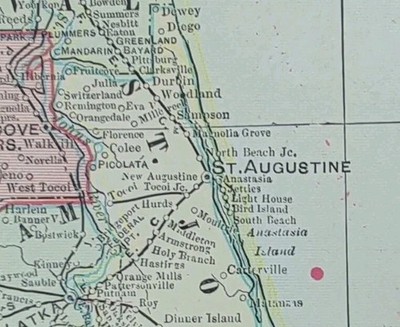 Vintage 1905 FLORIDA Map 14''x22'' Old Antique Original ST AUGUSTINE JACKSONVILLE