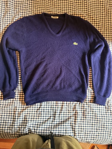 Izod Lacoste Blue Men's Vintage V-Neck Sweater 44in Chest 25in Hem