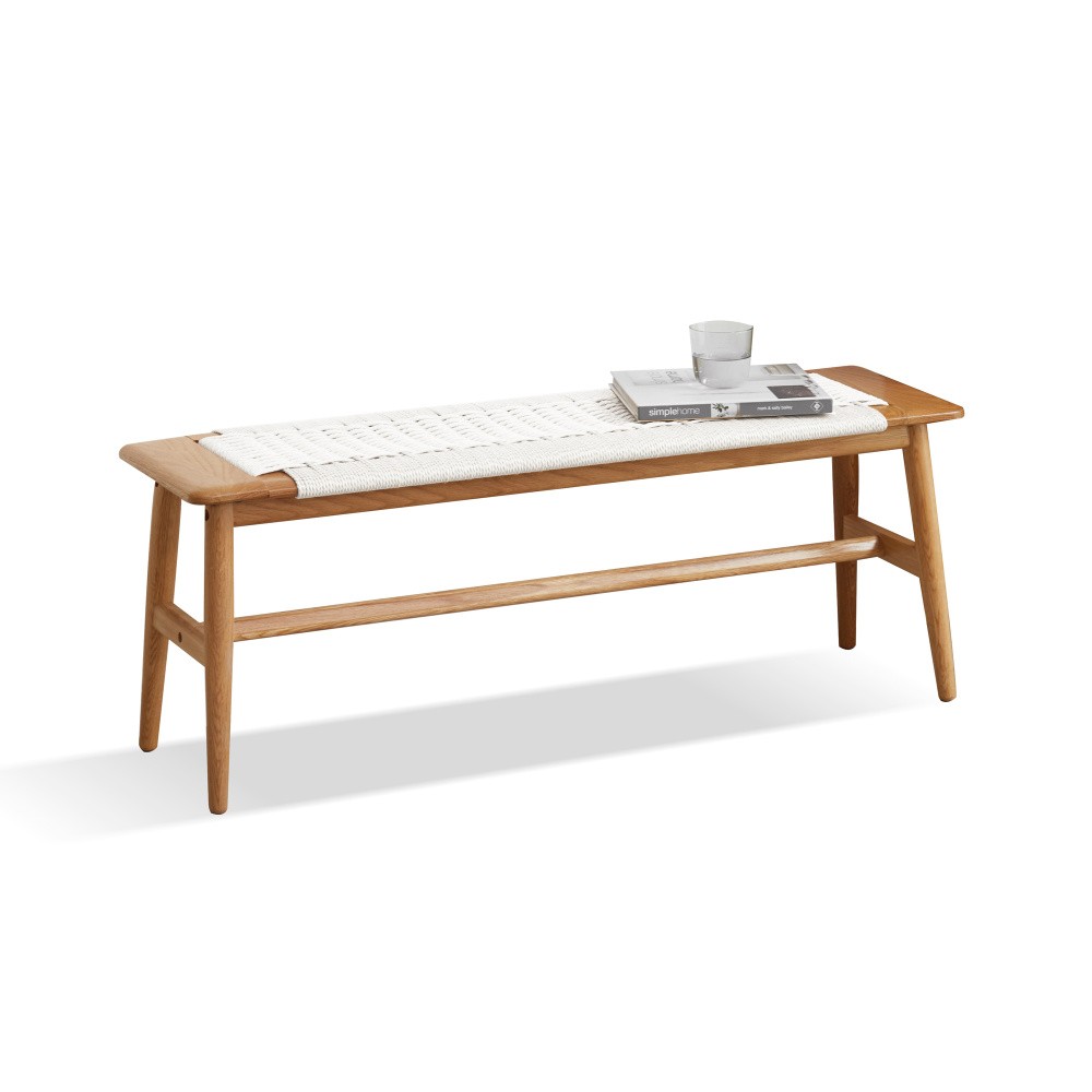 Bed Bench Solid Oak Features Hand-Woven Seat Multi-Functional