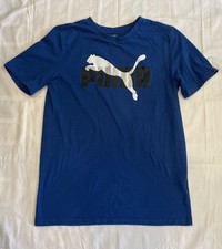 PUMA Activewear T Shirt Youth L 14-16 Royal Blue Casual Word Puma Shape Logo
