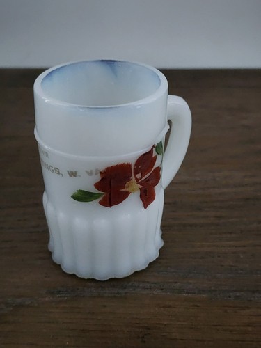 Antique Milk Glass Mug Cup SOUVENIR of Webster Springs, WEST VIRGINIA 3.25"