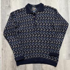 VTG Chaps Ralph Lauren Handframe Geometric Lambswool Collared Pull Over Sweater