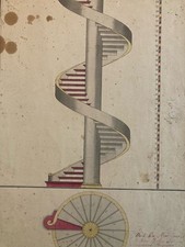 Painting Peinture Original 1820 Escalier Art XIXe Compagnon Du Devoir Ancien Old