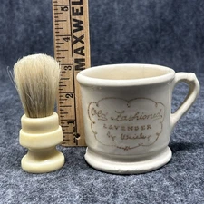 Wrisley Shaving Mug Fuller USA Celluloid Bristle Brush Set Old Fashion LAVENDAR