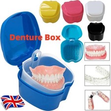 Clean Denture Bath Case Dental False Teeth Storage Box w/Hanging Net Container