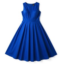 J. Peterman Women’s Sz 8 Blue Sleeveless Fit & Flare Dress Pleated Full Back Zip