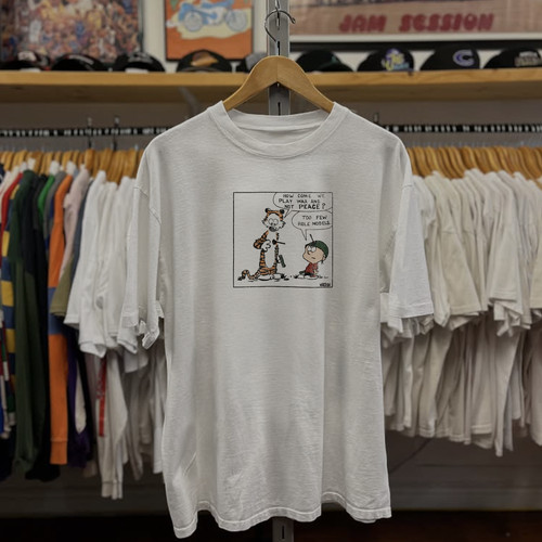 90s Calvin & Hobbes Peace Not War Washed T-Shirt White L