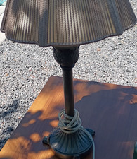 Brown Shaded Table Lamp Corded Electric Metal Fabric Round Shade Switch