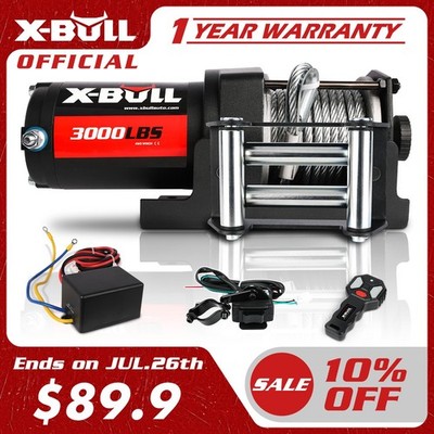 X-BULL 3000LBS 12V Electric Winch Steel Cable Off Road Towing Truck 4X4 UTV ATV