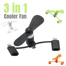 1 pc 3-in-1 USB-C Phone Cooler Fan Portable Mini Universal NEW