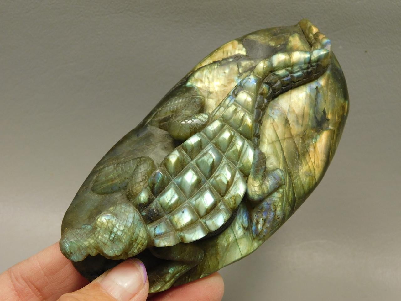 Crocodile or Alligator Figurine Labradorite Gemstone 4.3 inch Carving #O65
