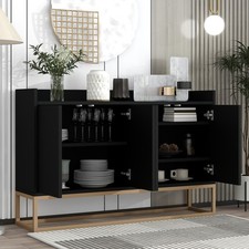 120 cm Anrichte Sideboard Highboard Schwarz Buffet  Schrank Kommode mit 4 Türen