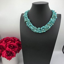 Silver Tone Womens Turquoise Choker Beaded Statement Necklace Summer Ethnic 20"